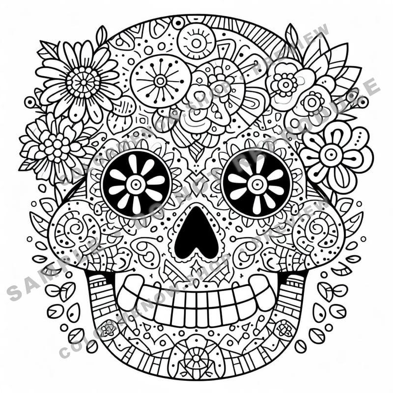 Skull Realms: Floral Harmony Coloring Pages - Sample Page 2