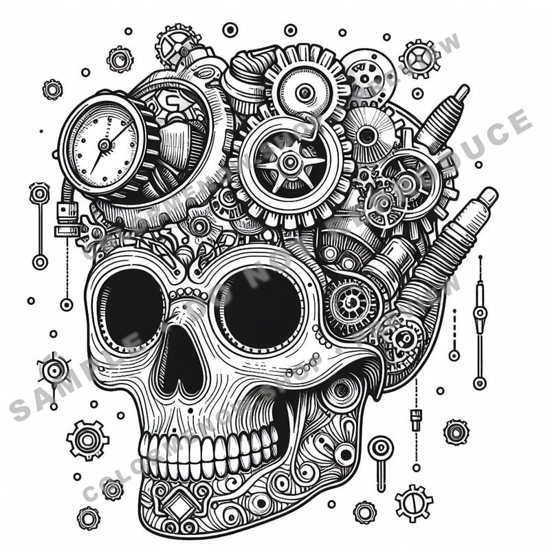 Skull Realms: Steampunk Dominion Coloring Pages - Sample Page 1