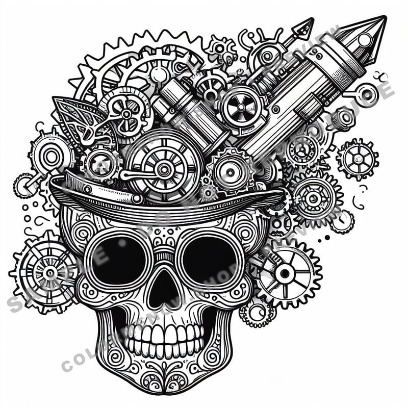 Skull Realms: Steampunk Dominion Coloring Pages - Sample Page 3