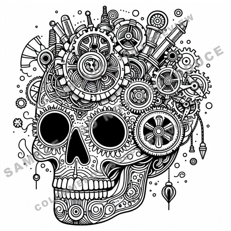 Skull Realms: Steampunk Skullworks Coloring Pages - Sample Page 2