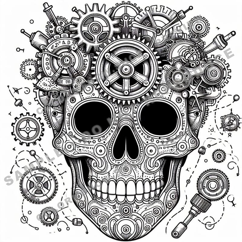 Skull Realms: Steampunk Skullworks Coloring Pages - Sample Page 3