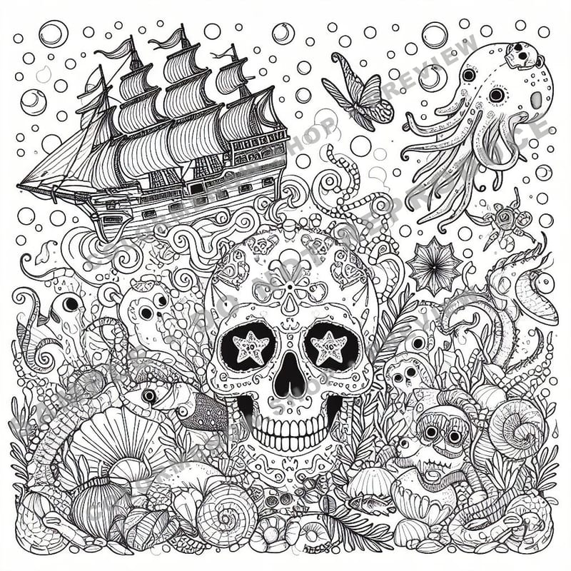 Skull Realms: Sunken Treasure Coloring Pages - Sample Page 2