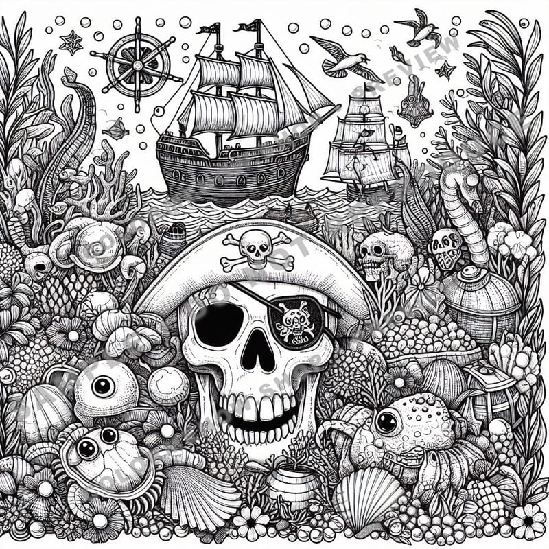 Skull Realms: Sunken Treasure Coloring Pages - Sample Page 3