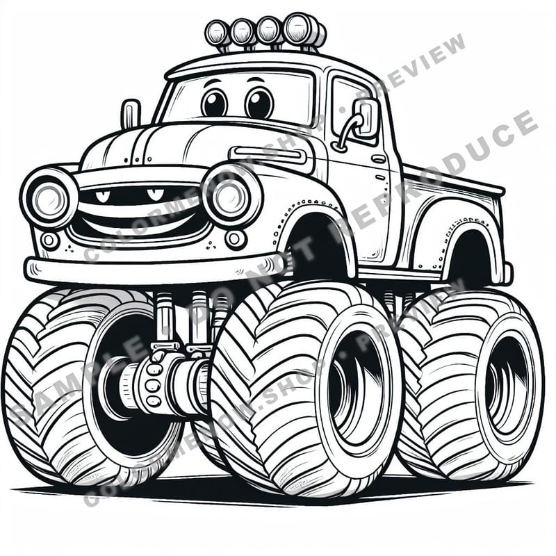Smiling Monster Trucks Coloring Pages - Sample Page 1
