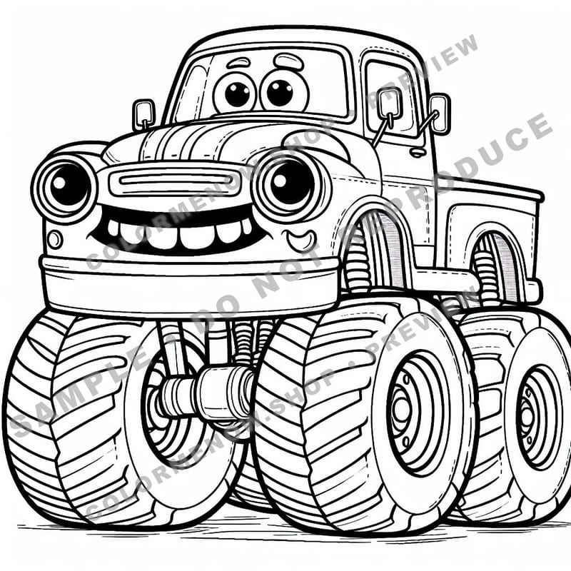 Smiling Monster Trucks Coloring Pages - Sample Page 3