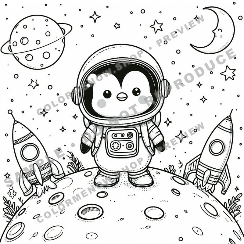 Space Adventures: Cosmic Flight Quest Coloring Pages - Sample Page 1