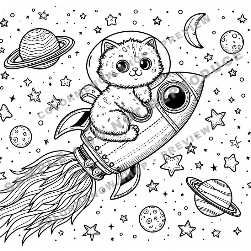 Space Adventures: Cosmic Flight Quest Coloring Pages - Sample Page 3