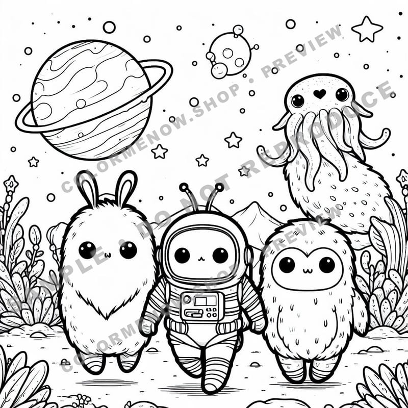 Space Adventures: Interstellar Parade Coloring Pages - Sample Page 1
