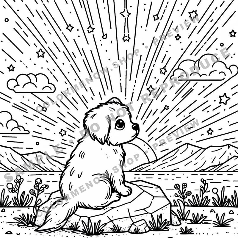 Space Adventures: Meteor Shower Magic Coloring Pages - Sample Page 1