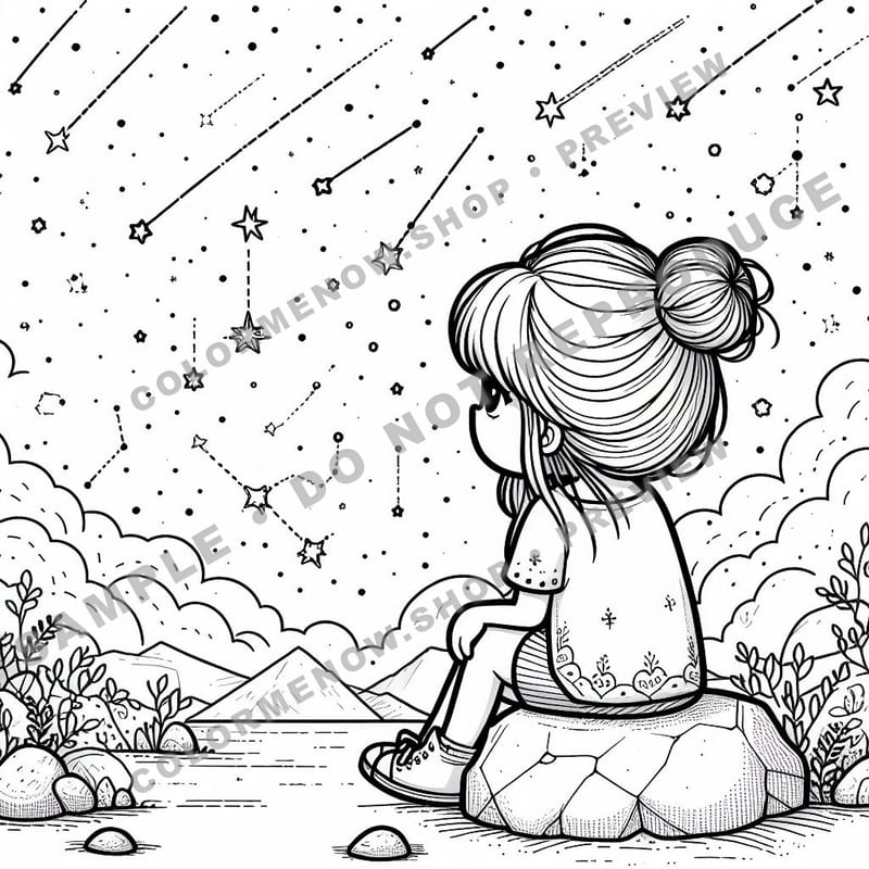 Space Adventures: Meteor Shower Magic Coloring Pages - Sample Page 3