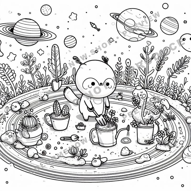 Space Adventures: Ringside Garden Worlds Coloring Pages - Sample Page 3