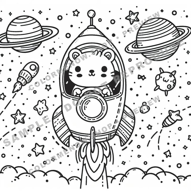 Space Adventures: Rocket Ship Journey Coloring Pages - Sample Page 1