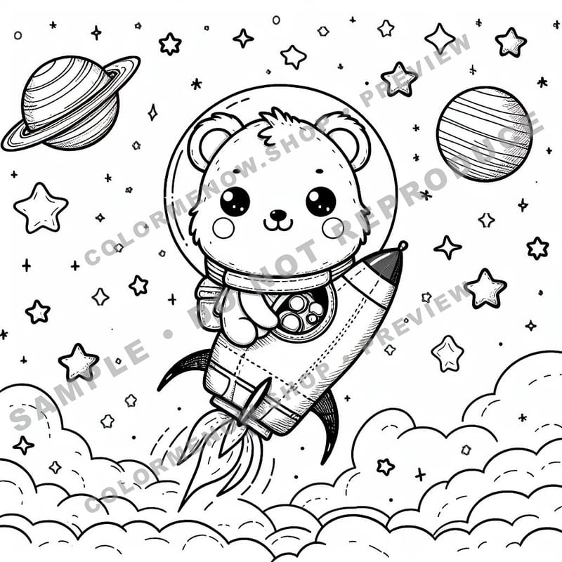 Space Adventures: Rocket Ship Journey Coloring Pages - Sample Page 2