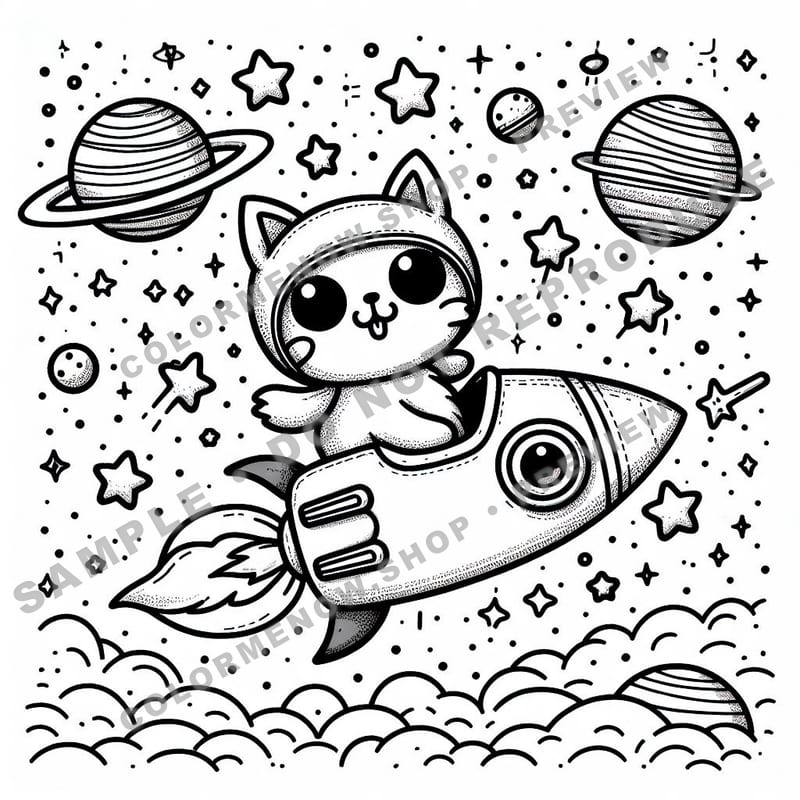 Space Adventures: Rocket Ship Journey Coloring Pages - Sample Page 3