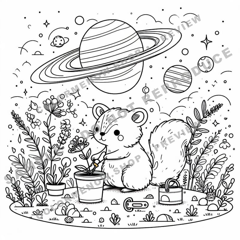 Space Adventures: Saturn’s Garden Coloring Pages - Sample Page 1