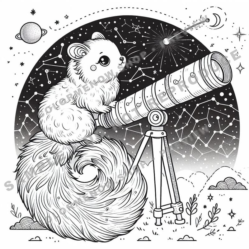 Space Adventures: Stellar Observatory Nights Coloring Pages - Sample Page 1