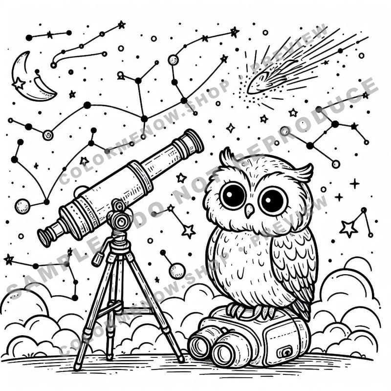 Space Adventures: Stellar Observatory Nights Coloring Pages - Sample Page 3