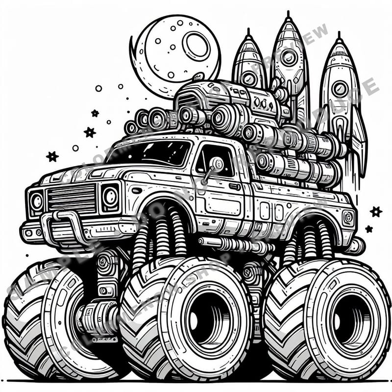 Space Monster Trucks Coloring Pages - Sample Page 2