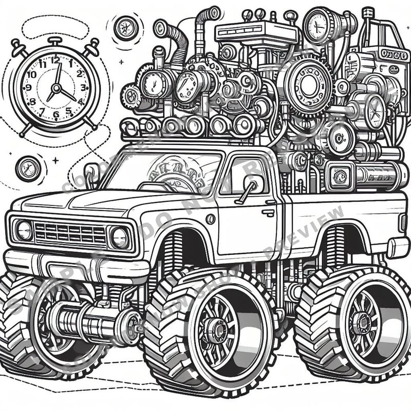 Time Traveler Monster Trucks Coloring Pages - Sample Page 2