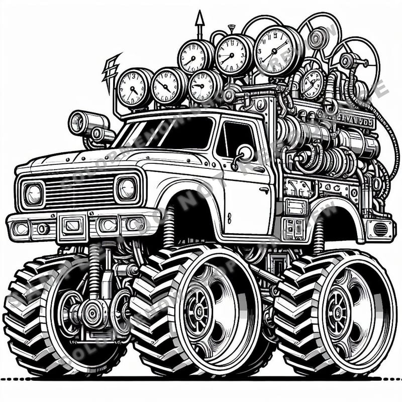 Time Traveler Monster Trucks Coloring Pages - Sample Page 3