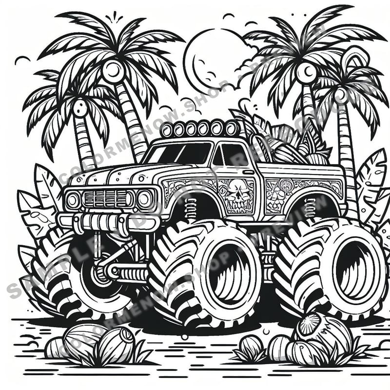 Tropical Monster Trucks Coloring Pages - Sample Page 3