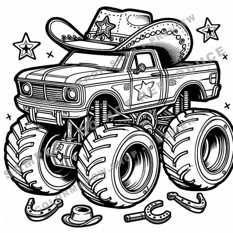 Wild West Monster Trucks Coloring Pages - Sample Page 3